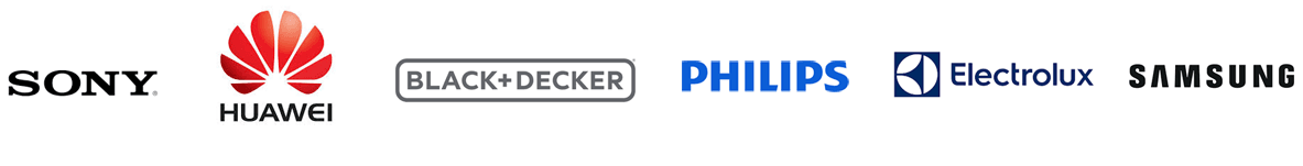 Featured brands including Sony, Huawei, Black+Decker, Philips, Electrolux and Samsung