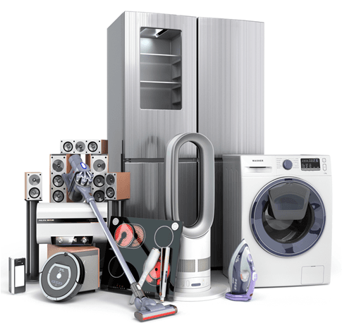 Collage of household appliances and electronics